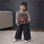 3 Pcs Set | Brown Checkered Peplum-Top, With T-Shirt & Wide Leg Pants