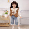 3 Pcs Set | Brown Peter Pan Collared Floral Knitted Cardigan, T-Shirt & Denims Partywear