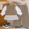 3 Pcs Set | Brown Waistcoat, White Peplum-Style Top & Wide Leg Pants Partwear Set