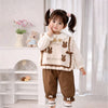 3Pcs Set | Cream Brown Knitted Vest, Shirt & Pants Partywear