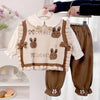 3Pcs Set | Cream Brown Knitted Vest, Shirt & Pants Partywear