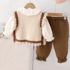 3Pcs Set | Cream Brown Knitted Vest, Shirt & Pants Partywear