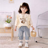 3 Pcs Set | Cream Peter Pan Collared Floral Knitted Cardigan, T-Shirt & Denims Partywear