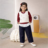 3 Pcs Set | Crochet Cardigan Vest, Maroon Shirt & Navy Frill Pants Partywear