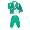 3Pcs Green & Orange Varsity Jacket With Matching Tracks