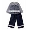 3 Pcs Set | Grey Checkered Frill Vest With Grey Ruffled Top & Pants