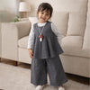 3 Pcs Set | Grey Polka Flared Top, Grey T-Shirt & Wide Leg Pants Partwear