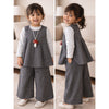 3 Pcs Set | Grey Polka Flared Top, Grey T-Shirt & Wide Leg Pants Partwear
