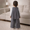 3 Pcs Set | Grey Polka Flared Top, Grey T-Shirt & Wide Leg Pants Partwear