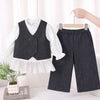 3 Pcs Set | Navy Waistcoat, White Peplum-Style Top & Wide Leg Pants Partwear Set