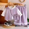 3 Pcs Set | Purple Bow Jacket, Shirt & Matching Pants Partywear Set