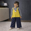 3 Pcs Set | Yellow Cat Top, Grey T-Shirt With Dotted Pants