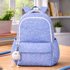 Blue Doodle Print School Backpack with Plush Pom-Pom Keychain