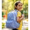 Blue Doodle Print School Backpack with Plush Pom-Pom Keychain