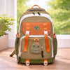 Orange, Brown & Green Color-Block with Character Pouch School Backpack