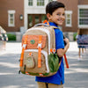 Orange, Brown & Green Color-Block with Character Pouch School Backpack