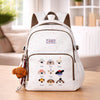 White Colorful Dots Doggy Print Backpack with Detachable Plush Dog Keychain