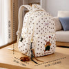 Cream Polka Dot Honey Bear Print School Backpack with Detachable Plush Dog Keychain