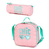 3Pcs Pink Cool Glasses Matching Backpack, Lunch Bag & Stationery Pouch