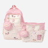 Pink Dog Print 2 Pcs Combo Set - Matching Backpack & Tote-Style Bag with Detachable Pouch