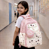 Pink Dog Print 2 Pcs Combo Set - Matching Backpack & Tote-Style Bag with Detachable Pouch