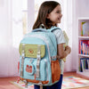 Teal, Orange & Brown Color-Block with Character Pouch School Backpack