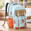Teal, Orange & Brown Color-Block with Character Pouch School Backpack