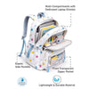 White Multicolor Star Print with Front Bungee Pocket Backpack with Detachable Plush Star Keychain & Star Pins