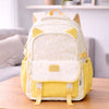 White & Pastel Yellow Star Print, Ear Detail School Backpack