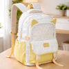 White & Pastel Yellow Star Print, Ear Detail School Backpack