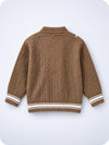 Brown Cable-Knit Winter Cardigan Sweater with Detachable Teddy Clip for Kids