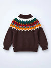 Brown Multi Color Pompom Winter Cardigan Sweater for Kids