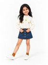 Cream Daisy Knitted Peplum Winter Cardigan Sweater for Girls