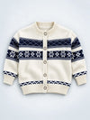 Cream & Navy Blue Nordic Pattern Winter Cardigan Sweater for Kids