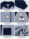Navy Blue & Grey Bear Varsity-Style Winter Cardigan Sweater for Kids