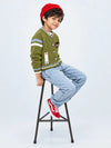 Olive Green Bear Cap Winter Cardigan Sweater for Kids