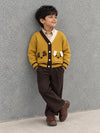 Olive Yellow V-Neck Puppy Pocket V Neck Winter Cardigan Sweater for Kids
