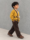 Olive Yellow V-Neck Puppy Pocket V Neck Winter Cardigan Sweater for Kids