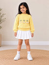 Yellow Bow & Pom-Pom Knitted Winter Cardigan Sweater for Girls