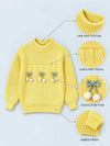 Yellow Bow & Pom-Pom Knitted Winter Cardigan Sweater for Girls