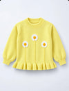 Yellow Daisy Knitted Peplum Winter Cardigan Sweater for Girls