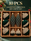 10 pcs Emerlad Velvet & Gold Crystals Christmas Tree Big size Ornaments, Decoration Balls Set