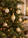 10 pcs Ivory & Gold Self Print Big Size Christmas Tree Ornaments big size Decoration Luxe Balls Set