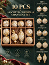 10 pcs Ivory & Gold Self Print Big Size Christmas Tree Ornaments big size Decoration Luxe Balls Set
