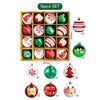 16Pcs White, Red & Green Printed Christmas Tree Ornaments