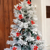 5.9 feet Bushy Long Snowy Leaves Xmas Tree with 8 free Wired Red Poinsetta Flower Tips, 180 cms with 550 Branch Tips