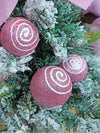 2 Ft. Pastel Pink Swirl Snowy Bushy Christmas Tree Filled With Balls And Ornament Fillers