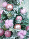 2 Ft. Pastel Pink Swirl Snowy Bushy Christmas Tree Filled With Balls And Ornament Fillers