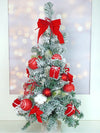 2 Ft. Red Swirl Frosty Bushy Christmas Tree Filled With Balls And Ornament Fillers