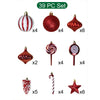 39 Pcs Red Stars And White Swirls Themed Christmas Balls Tree Hanging